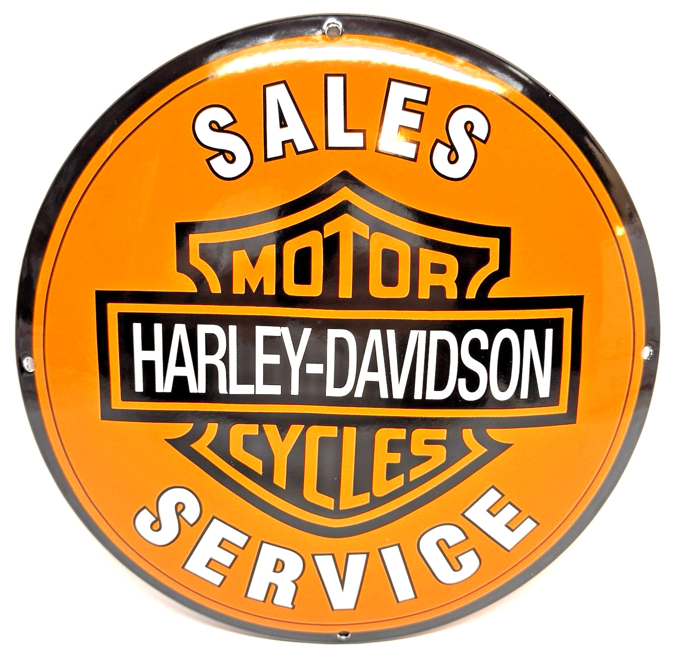 Harley Davidson – Vintage Porcelain Sign – Sales Service Motorcycle – Convex