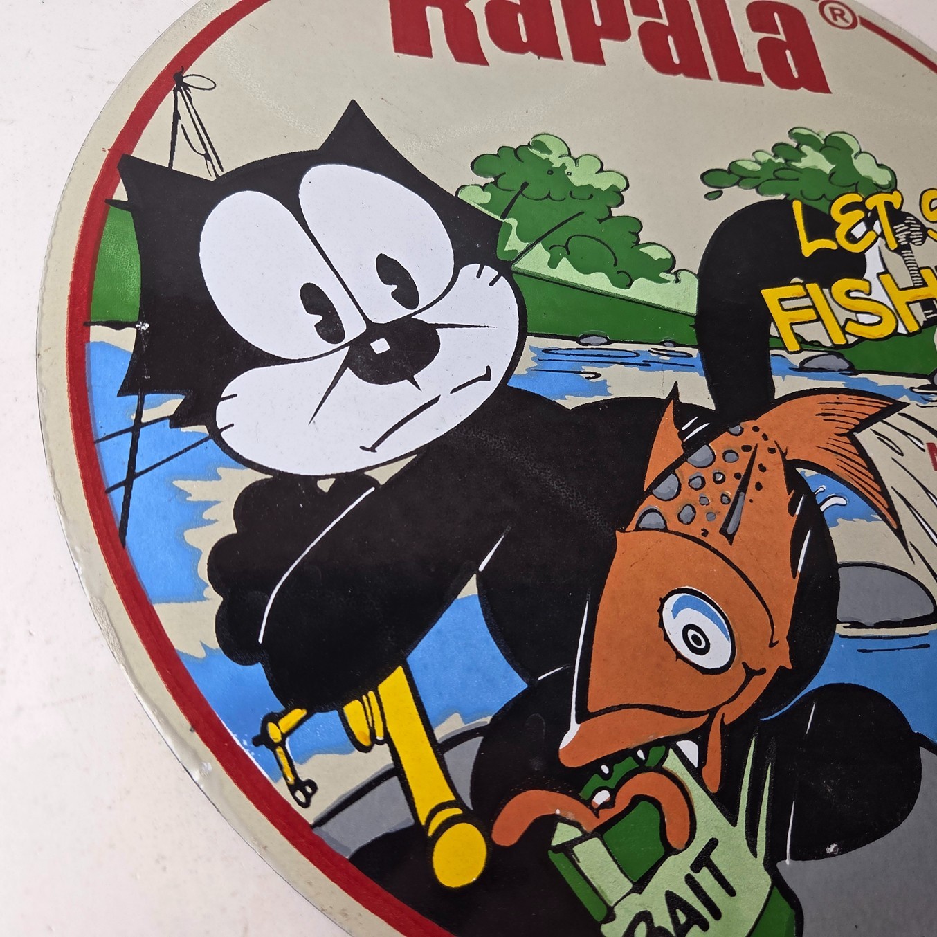 Vintage Rapala Fishing Lures Sign – Felix the Cat Porcelain Gas Pump Plate Sign