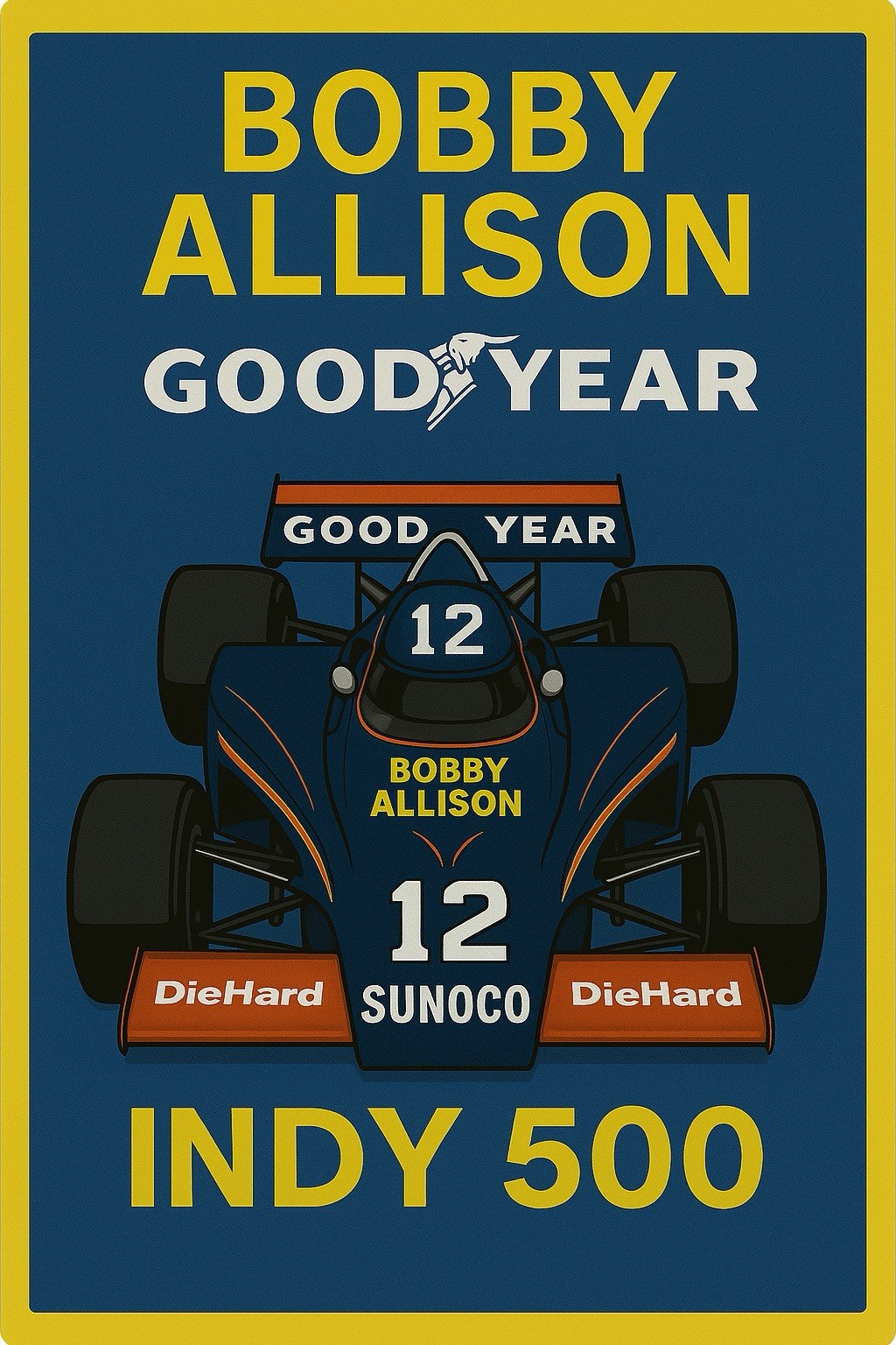 Hi Gloss! Bobby Allison Indy 500 1973 Race Car Vintage Style Metal sign