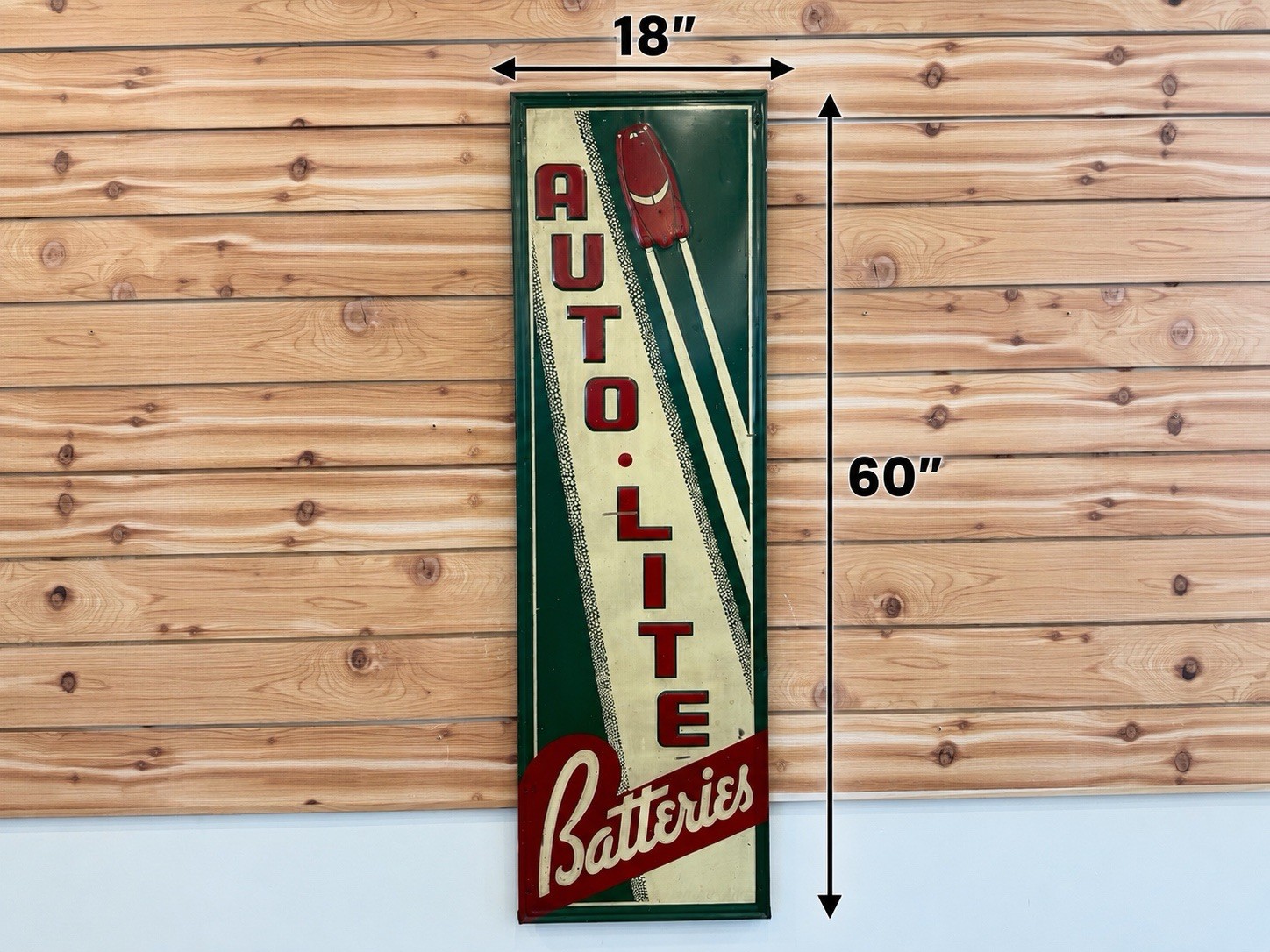 Vintage Auto-Lite Batteries Embossed Vertical Metal Advertising Sign