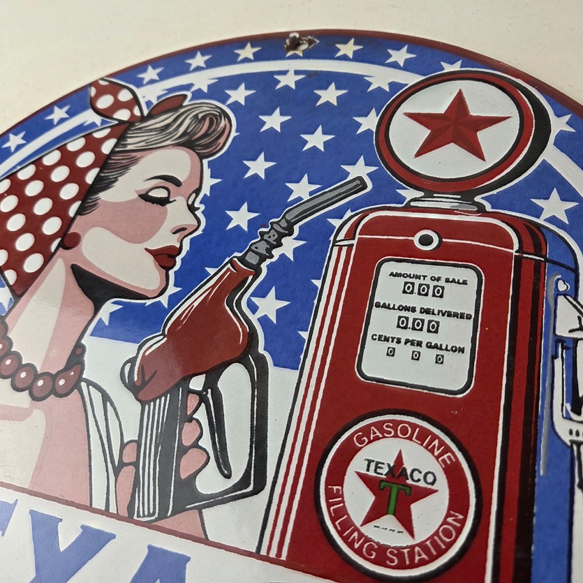 Vintage Texaco Sign – Gasoline Filling Station Pump Plate Porcelain Sign