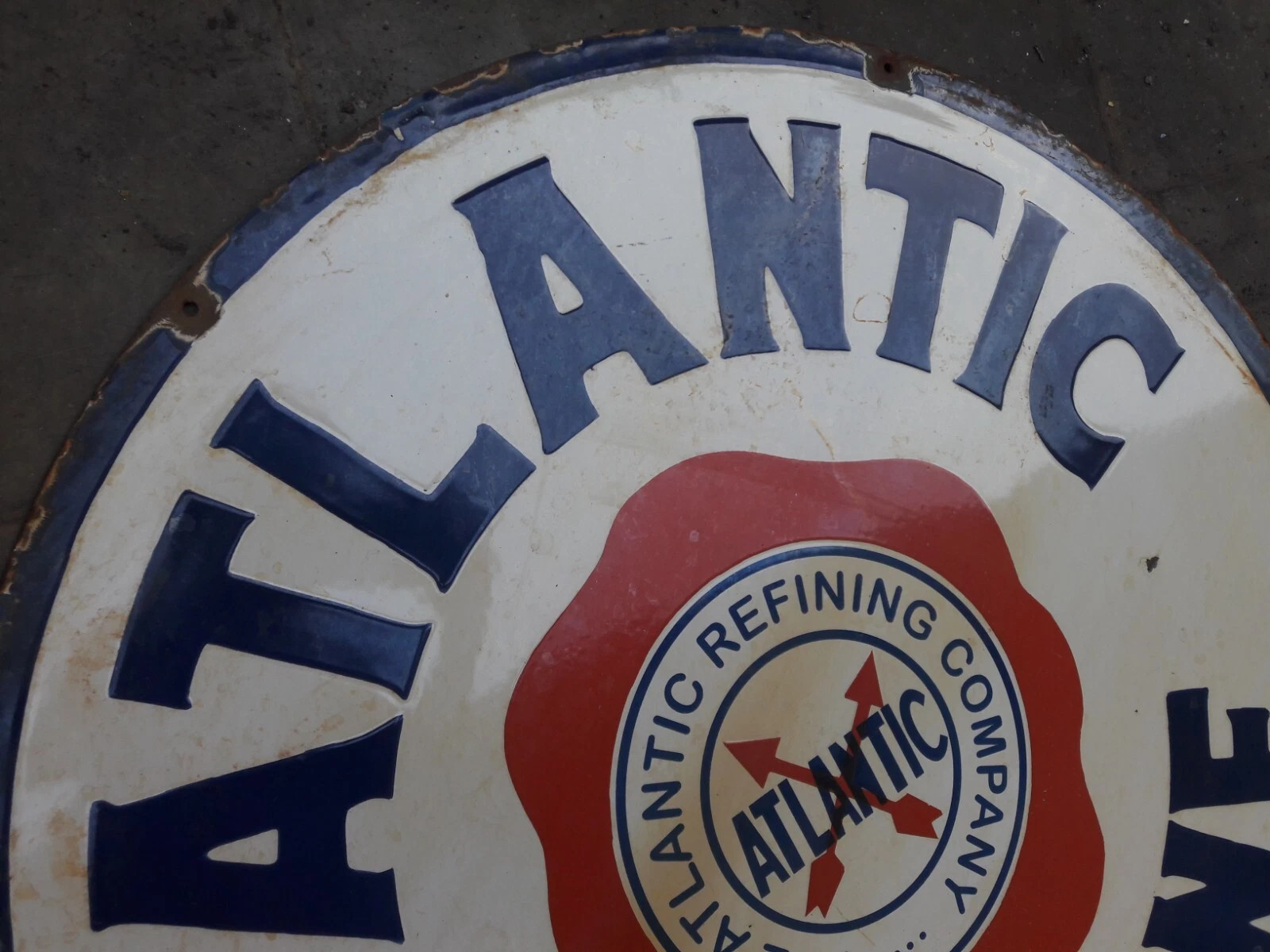 PORCELIAN ATLANTIC GASOLINE ENAMEL SIGN SIZE 30X30 INCHES DOUBLE SIDED