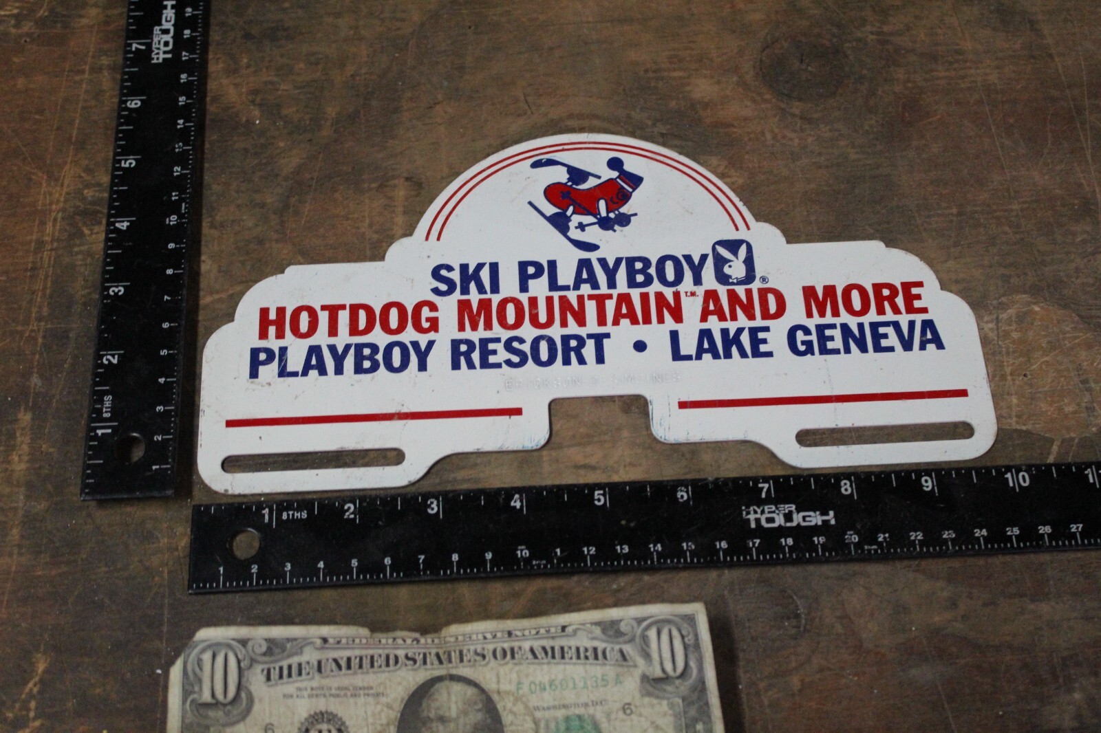 RARE 1968 PLAYBOY SKI CLUB LAKE GENEVA WISCONSIN PAINTED METAL SIGN HOTDOG BUNNY