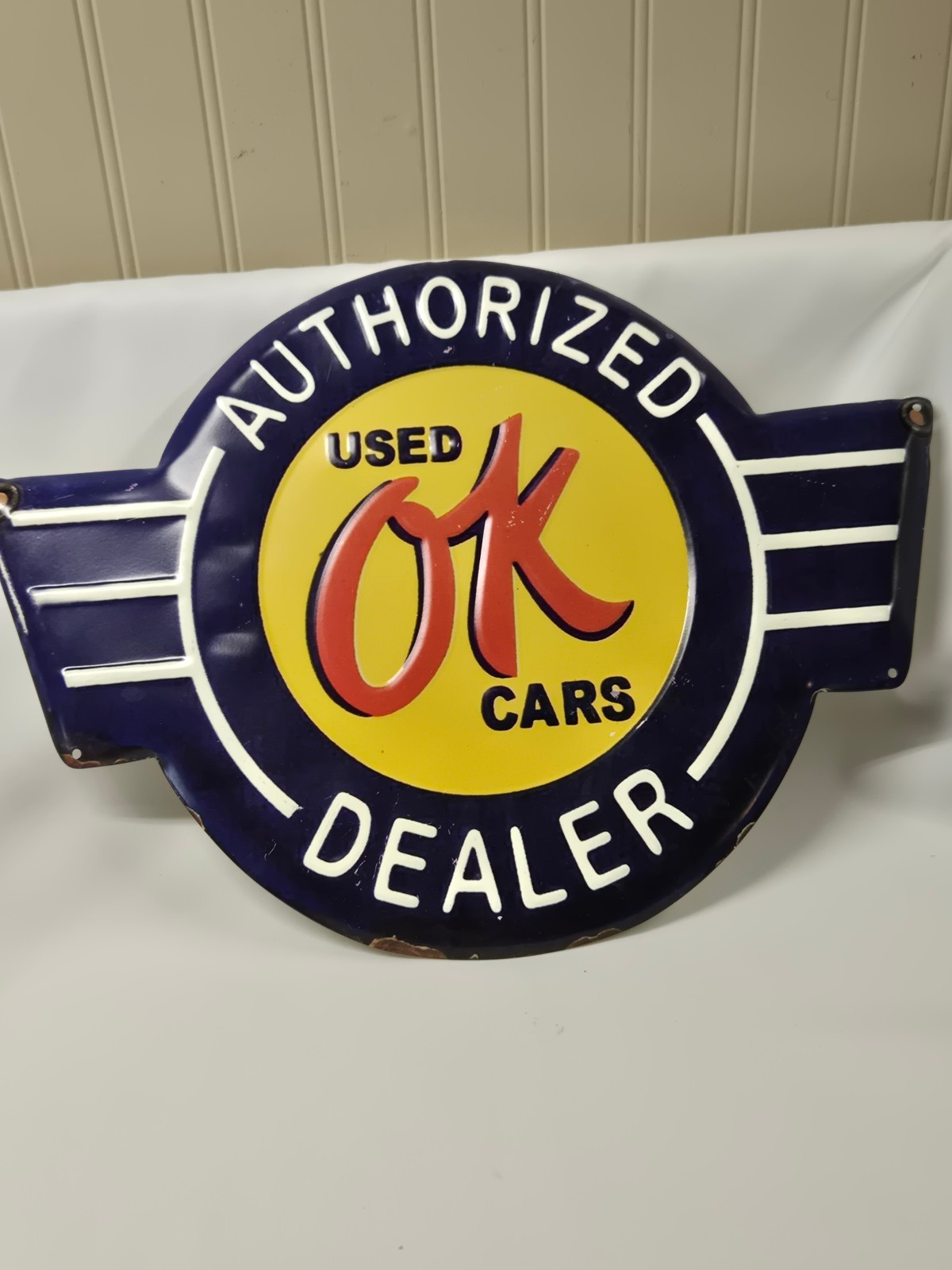 OK USED CARS Authorized Dealer Embossed METAL SIGN 13×17.5″ Reproduction