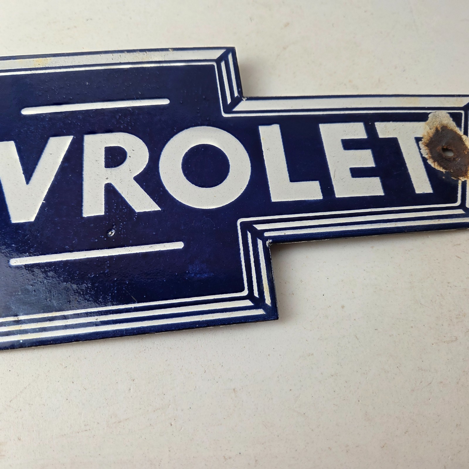 Vintage Chevrolet Advertising Sign – Porcelain Bow Tie Garage Auto Sign