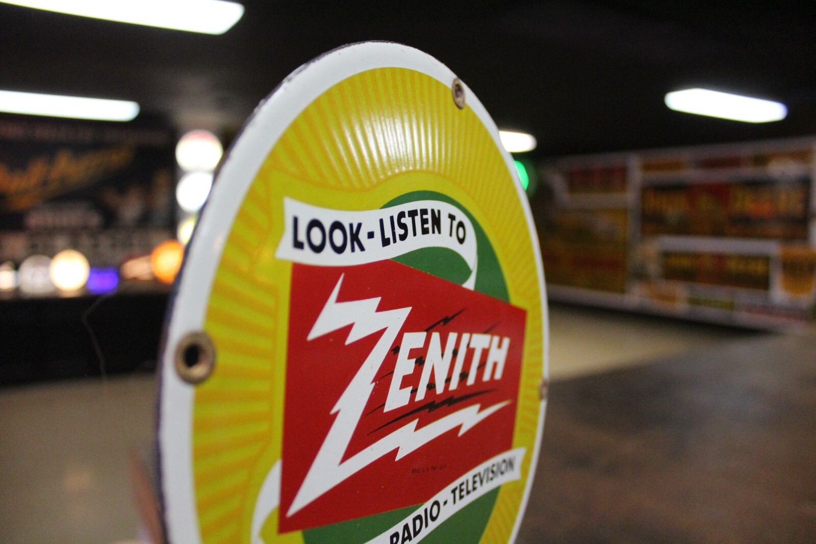 RARE ZENITH RADIO TV DEALER PORCELAIN METAL SIGN TUBE REPAIR ELECTRONIC DEPT
