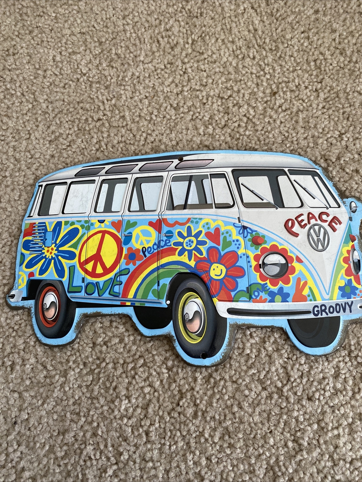 “VOLKSWAGEN VAN/BUS” 1960’S HIPPIE/PEACE/LOVE METAL SIGN (10″x 6″) AWESOME SIGN