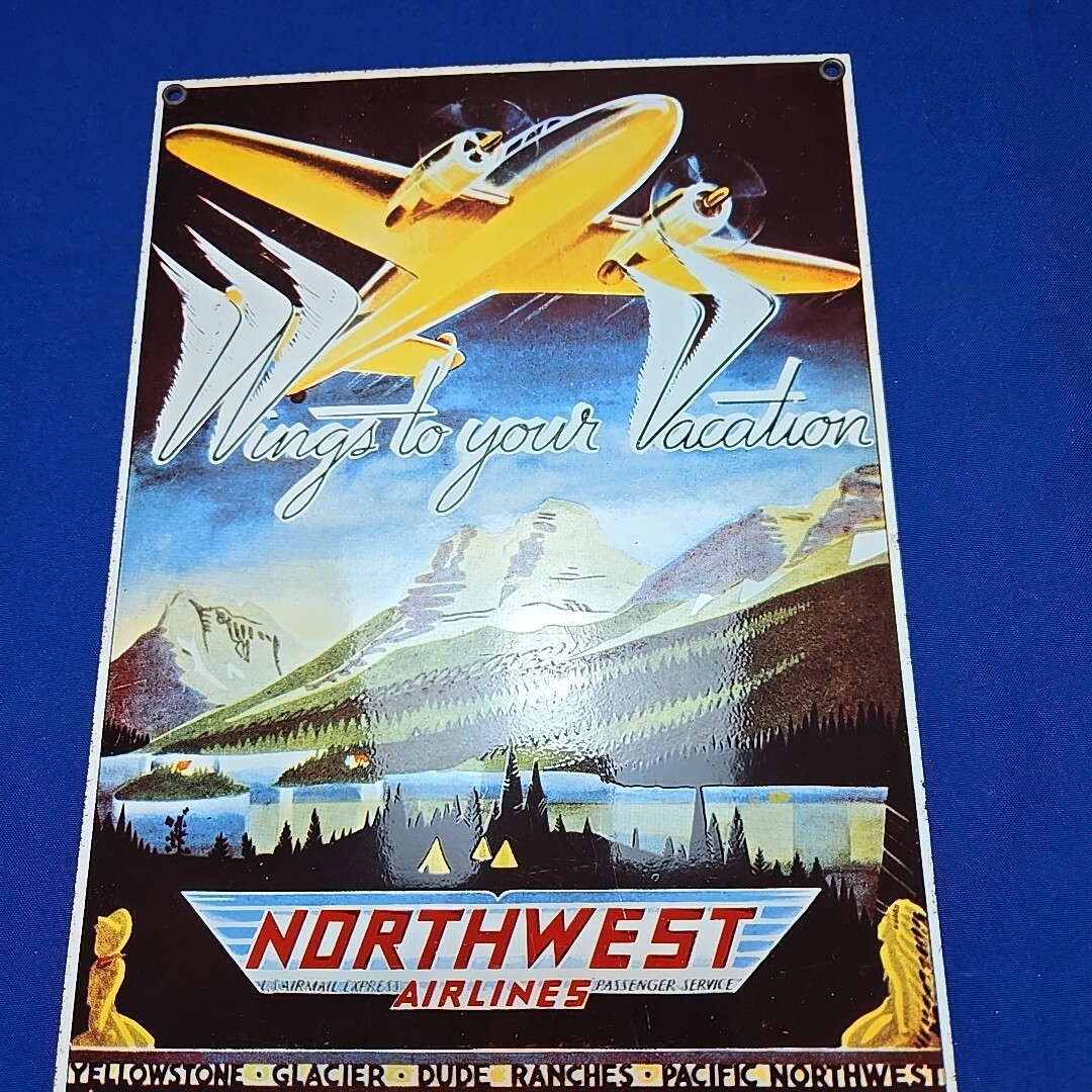 Andy Rooney Porcelain Sign Northwest Airlines Wings To Your Vacation 12.5×9″
