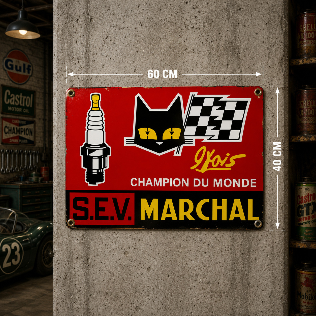 Vintage Rusty S.E.V. Marchal Champion du MondeMetal Sign–60×40 cm (23.6” × 15.7)