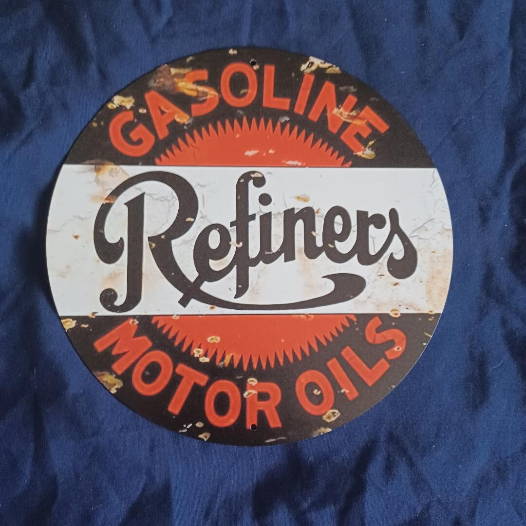 8″ Round Metal Sign Man Cave Garage Bar Gas Station Auto Car Refiners Motor Oils