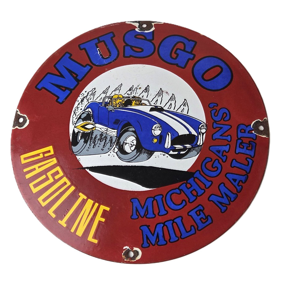 Vintage Musgo Gasoline Sign – Gas Oil Pump Service Station Porcelain Sign