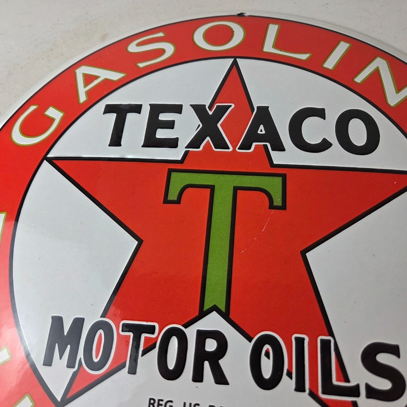 Vintage Texaco Filling Station Porcelain Sign – Gas Station Convex Button Sign