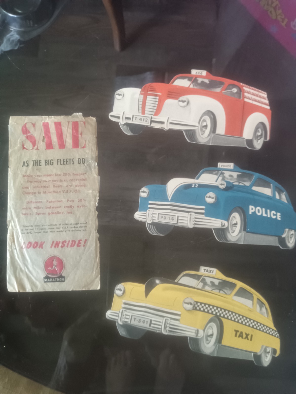 3 Marathon V.E.P. Oil advertisement car & truck “cards”