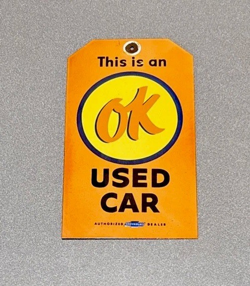 VINTAGE 12” OK USED AUTO DEALERSHIP PORCELAIN SIGN GAS OIL CAR TRUCK MOTORCYCLE