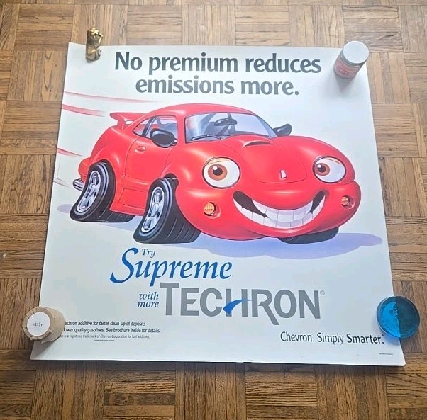 Chevron Techron Talking Cars Gas Station Pump Advertisement Poster Tony Turbo XL