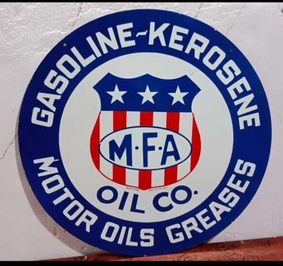 2 M.F.A Oil Co. Porcelain Enamel Sign 30 x 30 Inches 1 Sided