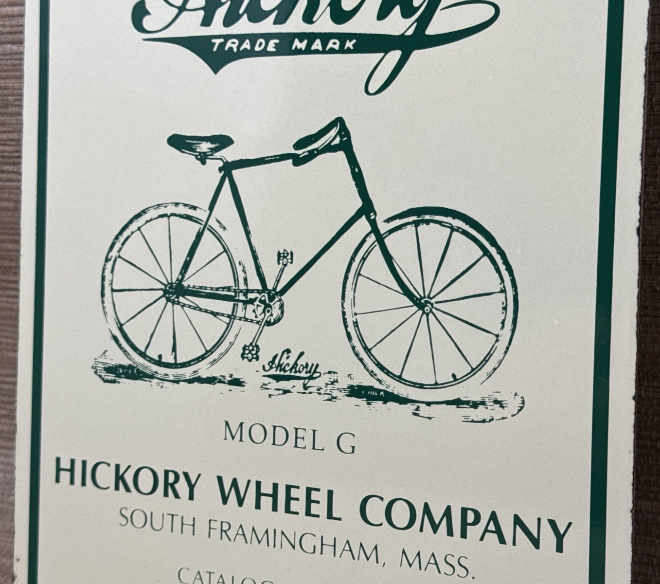 VINTAGE HICKORY BICYCLES PORCELAIN SIGN DEALERSHIP SERVICE WHELL GAS OIL