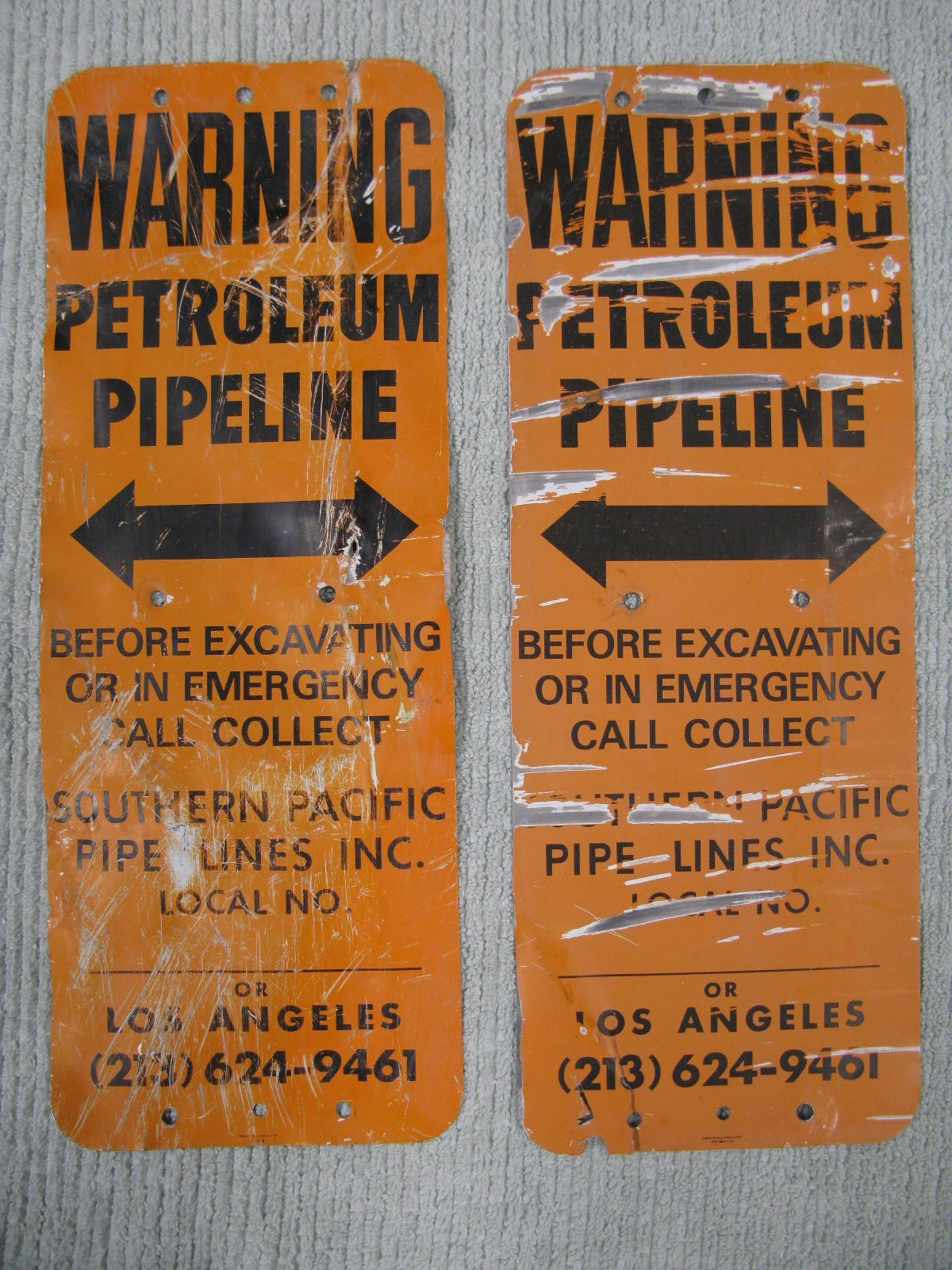 “WARNING PETROLEUM PIPELINE” Southern Pacific Pipeline Sign.