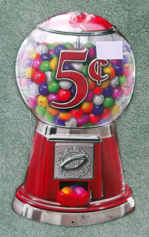 FIVE CENT GUMBALL MACHINE 8″ x 14″ Home Decor, Gasoline Man Cave
