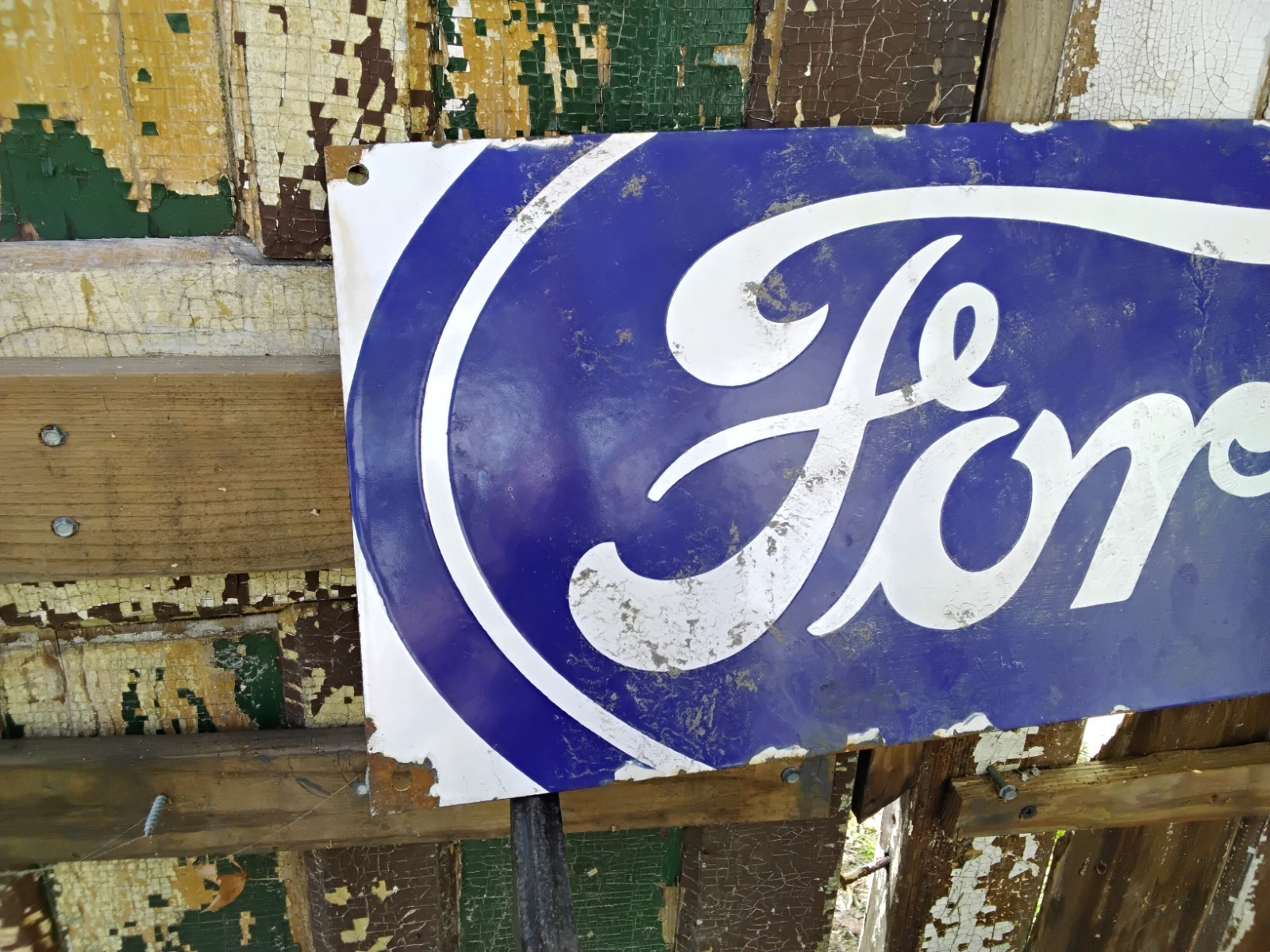 Porcelain Ford Sign approx 24″x10″ Inches Over Steel Service Station White Blue