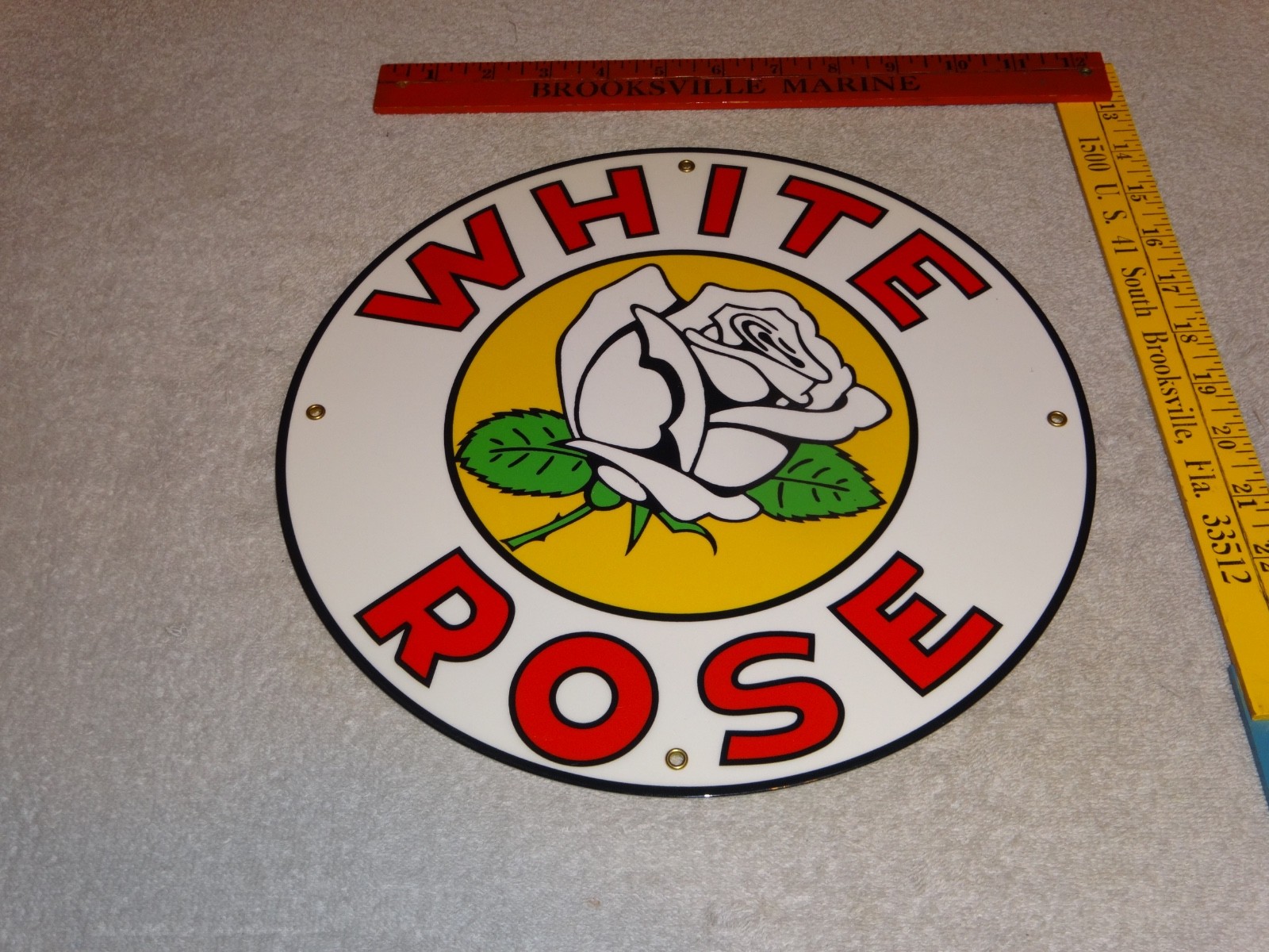 VINTAGE ENARCO WHITE ROSE GASOLINE 11 3/4″ PORCELAIN METAL CANADA GAS & OIL SIGN