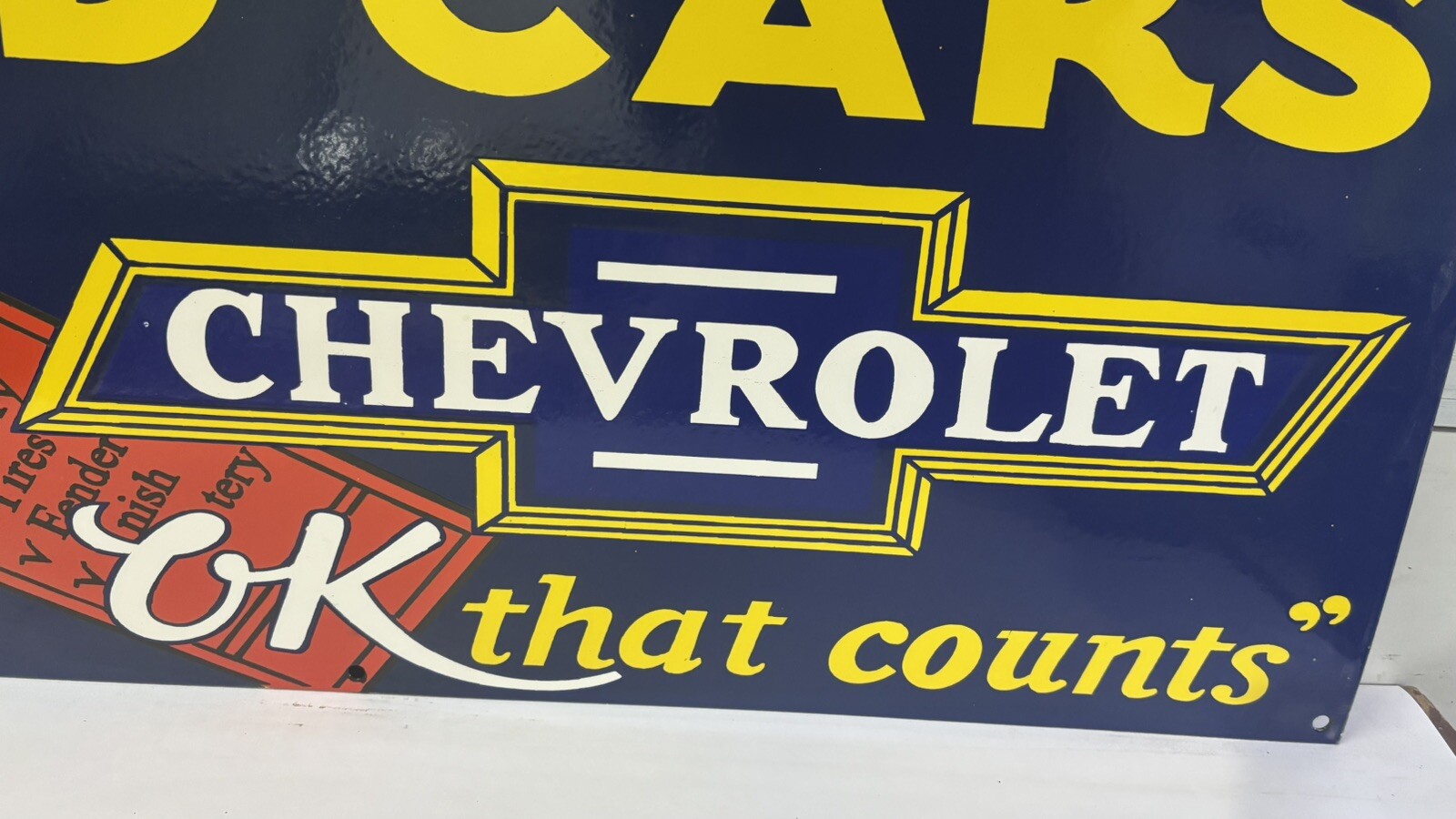Used Cars Chevrolet Porcelain Enamel Sign 36 x 15 Inches 1 Sided