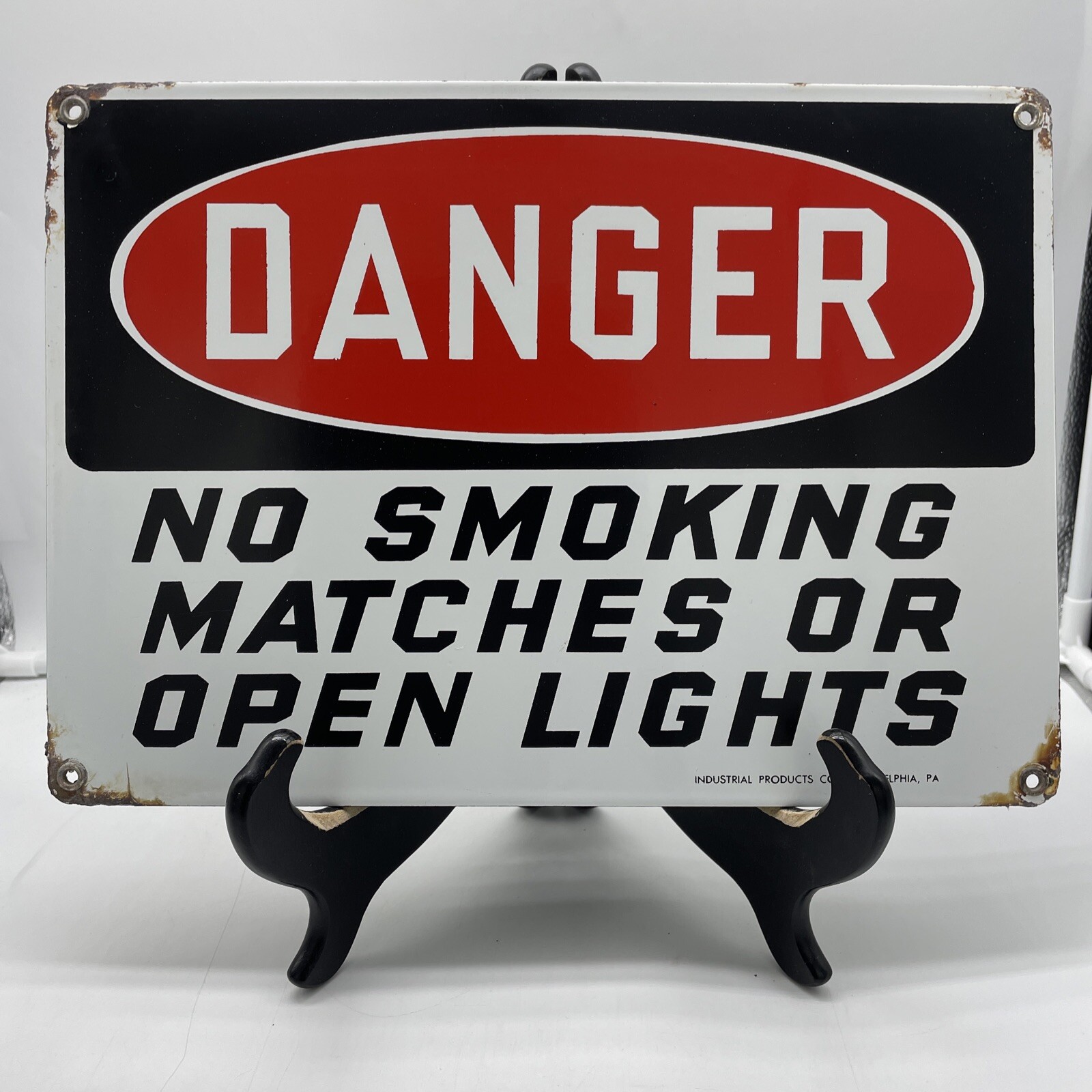 AUTHENTIC & ORIGINAL “DANGER” 14X10 INCH WARNING GAS & OIL PORCELAIN SIGN USA