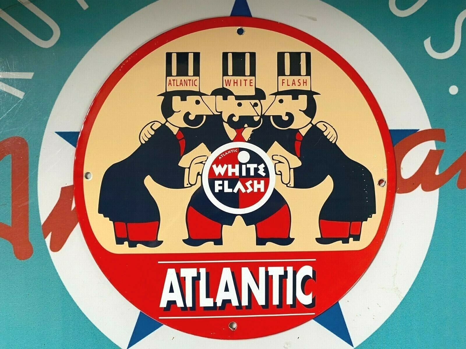top quality ATLANTIC WHITE FLASH gasoline PORCELAIN coated 18 GAUGE steel SIGN