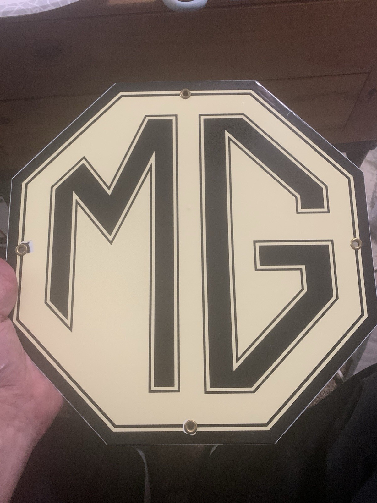 Vintage MG Automobile Sign – England British Service Gas Pump Plate Sign Nice!