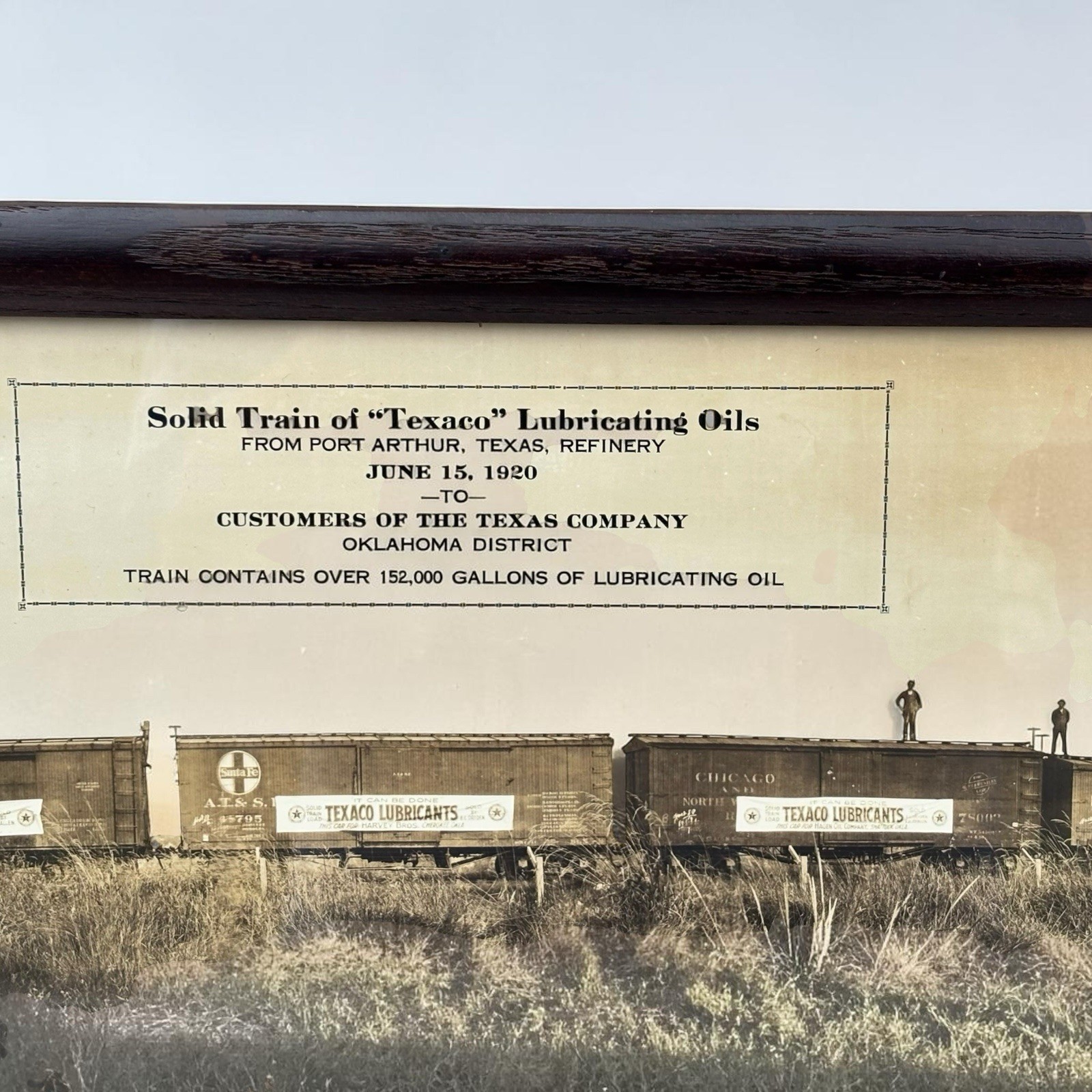 Original Antique Texaco Oil Field Railroad Yardlong Photo Sign Gas Advertising