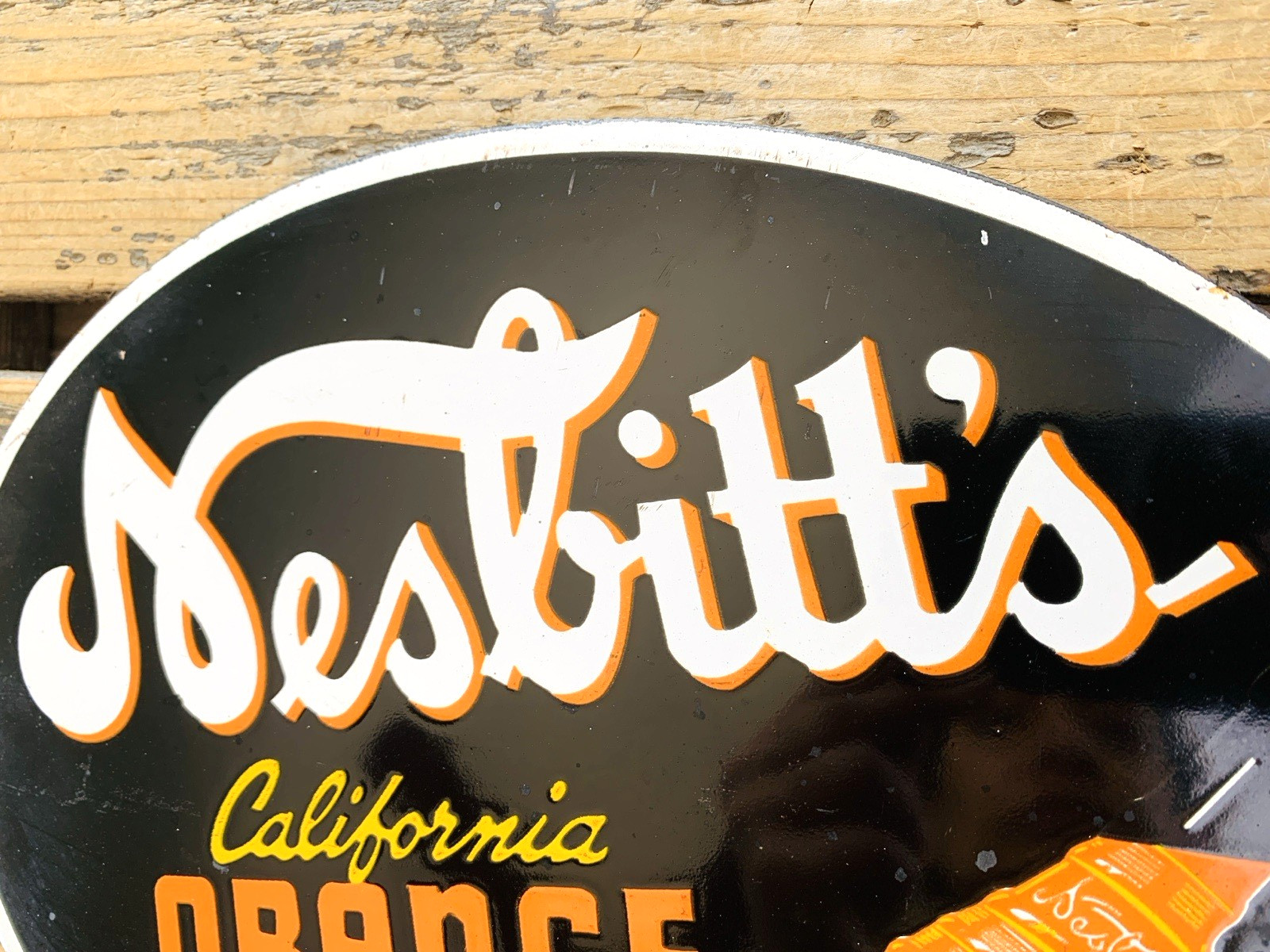 VINTAGE 12×9″ NESBITT’S California ORANGE SODA POP 5c GAS PORCELAIN OIL SIGN
