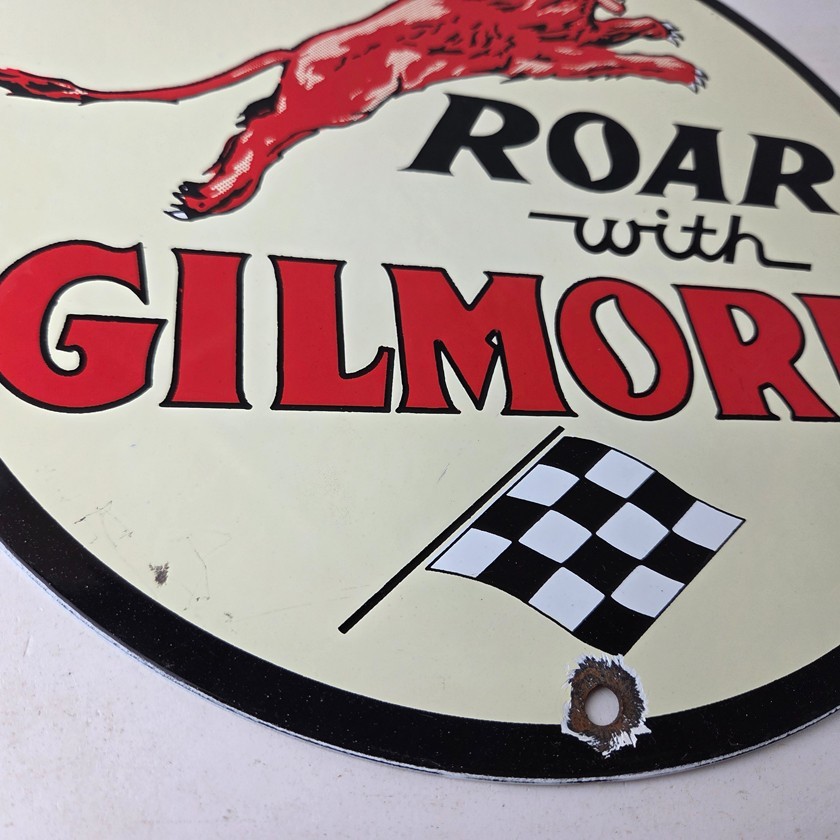 Vintage Gilmore Gasoline Sign – Service Station Porcelain Gas Pump Ad Sign