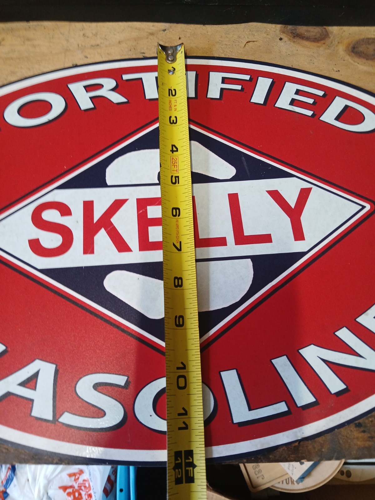 Skelly Fortified Gasoline Advertising Sign Red White Blue Gas & Oil Theme
