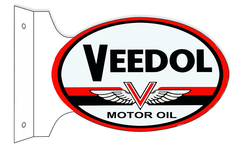 VEEDOL MOTOR OIL V WINGS LOGO 18″ HEAVY DUTY USA METAL DOUBLE SIDED GAS ADV SIGN