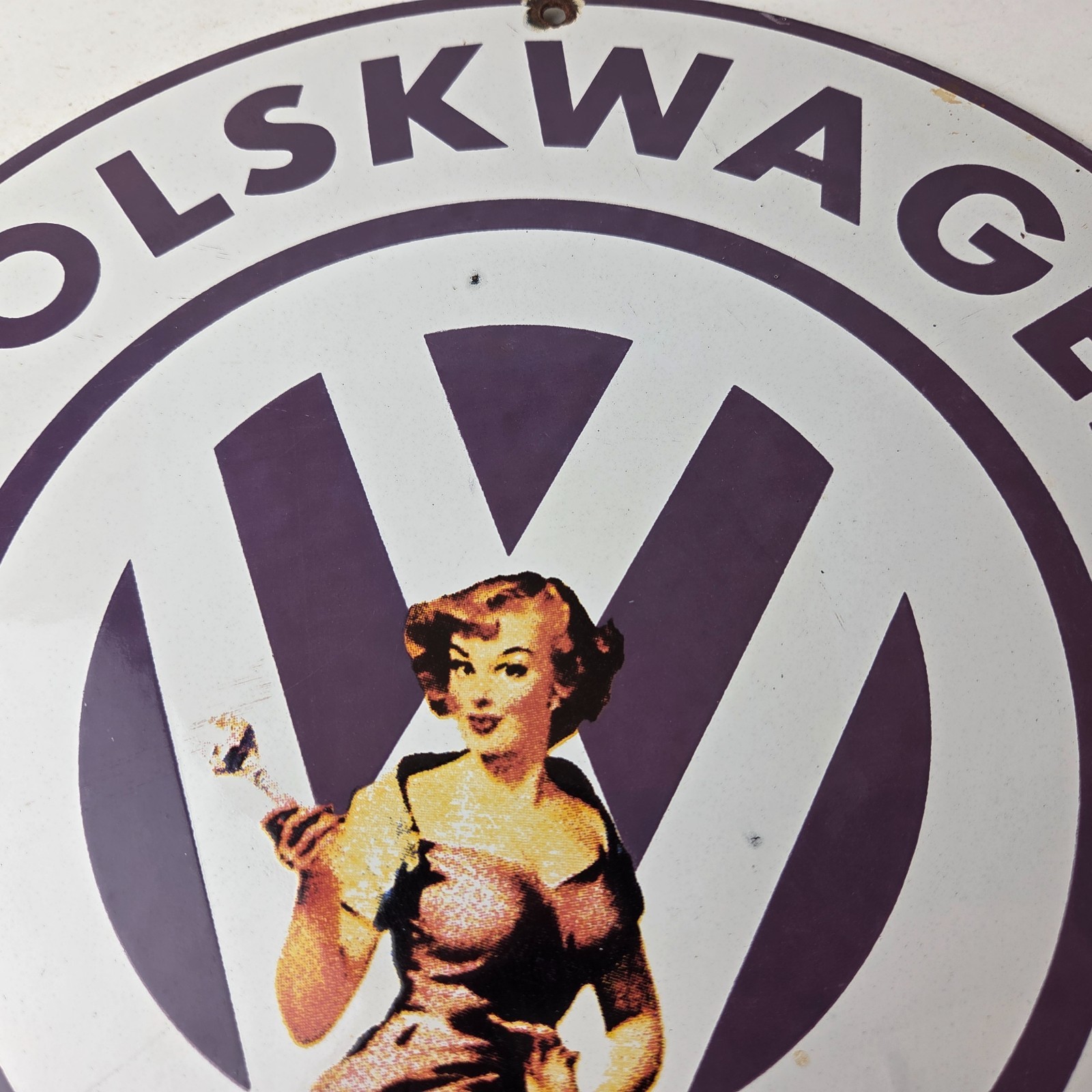 Vintage Volkswagen Sign – Porcelain Dealership Sales VW Automobile Gas Pump Sign