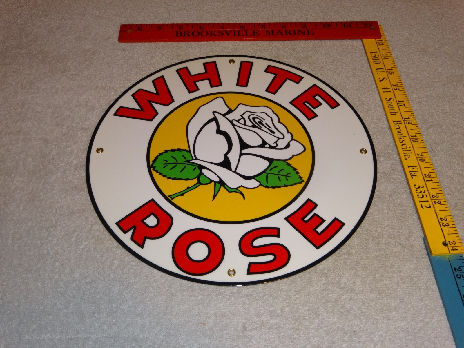 VINTAGE ENARCO WHITE ROSE GASOLINE 11 3/4″ PORCELAIN METAL CANADA GAS & OIL SIGN