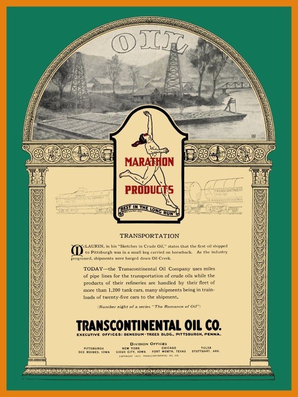 1921 Marathon Oil Co. History of Oil Theme NEW METAL SIGN: 9×12″ Ships Free