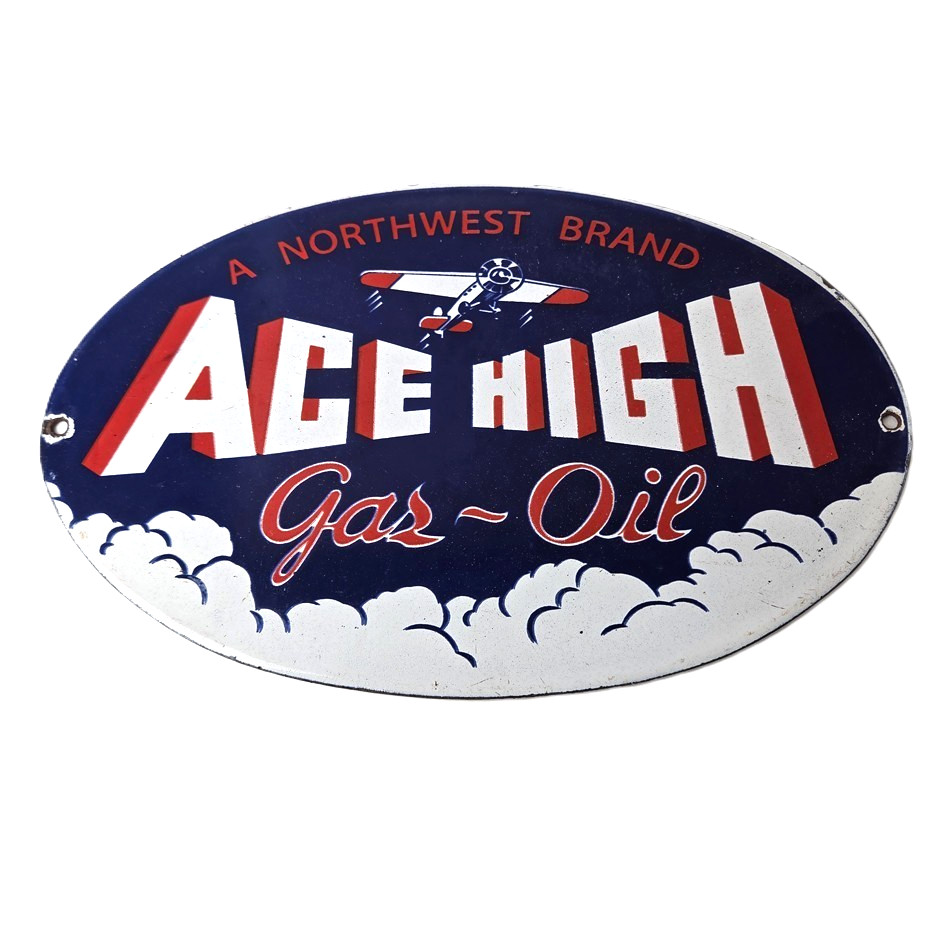 Vintage Ace High Gas Sign – Gasoline Service Station Pump Porcelain Sign
