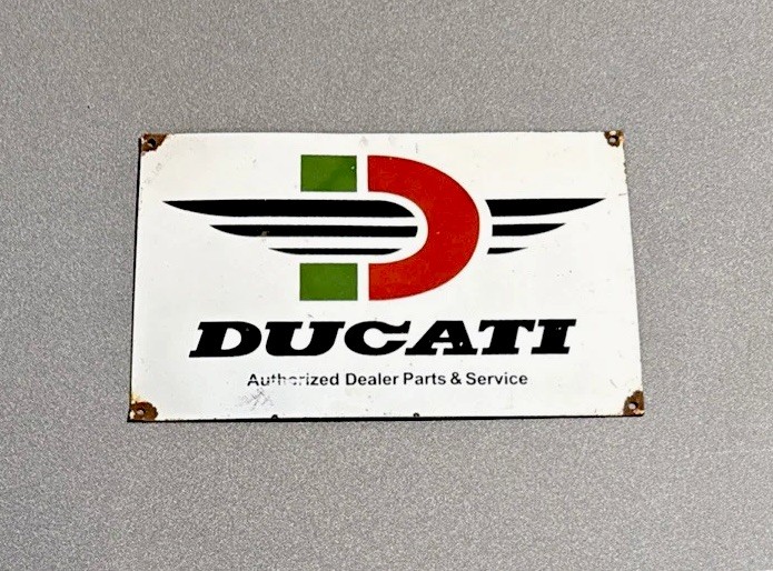 VINTAGE 12” DUCATI DEALERSHIP SERVICE PORCELAIN SIGN CAR GAS TRUCK MOTORCYCLE