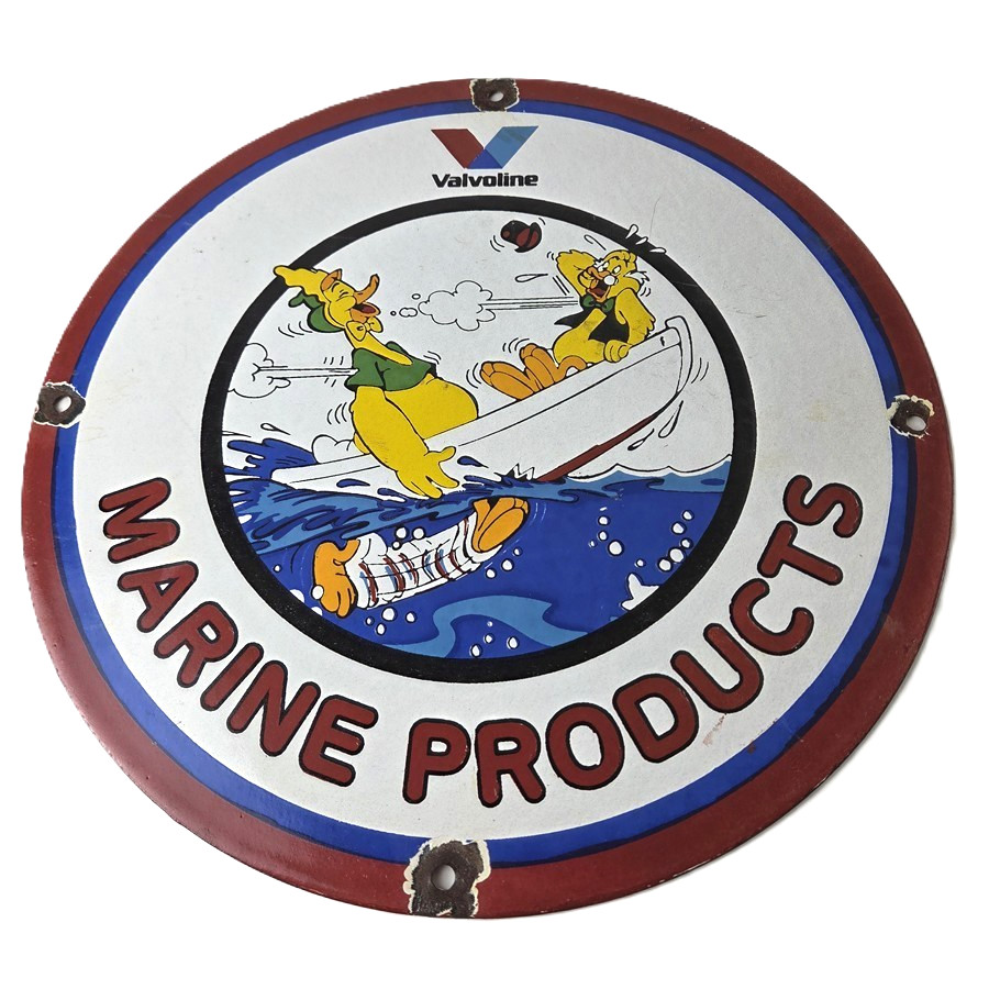 Vintage Marine Products Sign – Valvoline Gas Pump Station Porcelain Sign