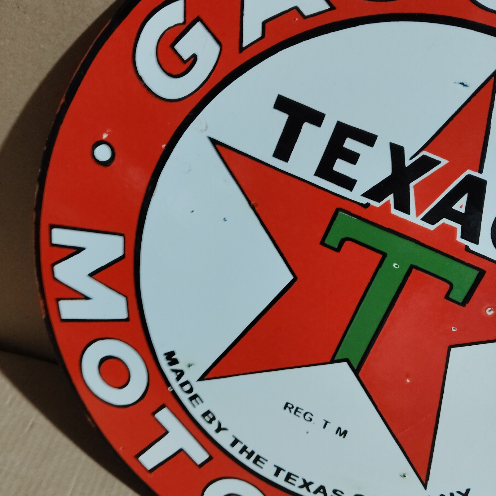 Texaco Gasoline Motor Oil Porcelain Enamel Sign 19.5 x 17 Inches 2 Sided