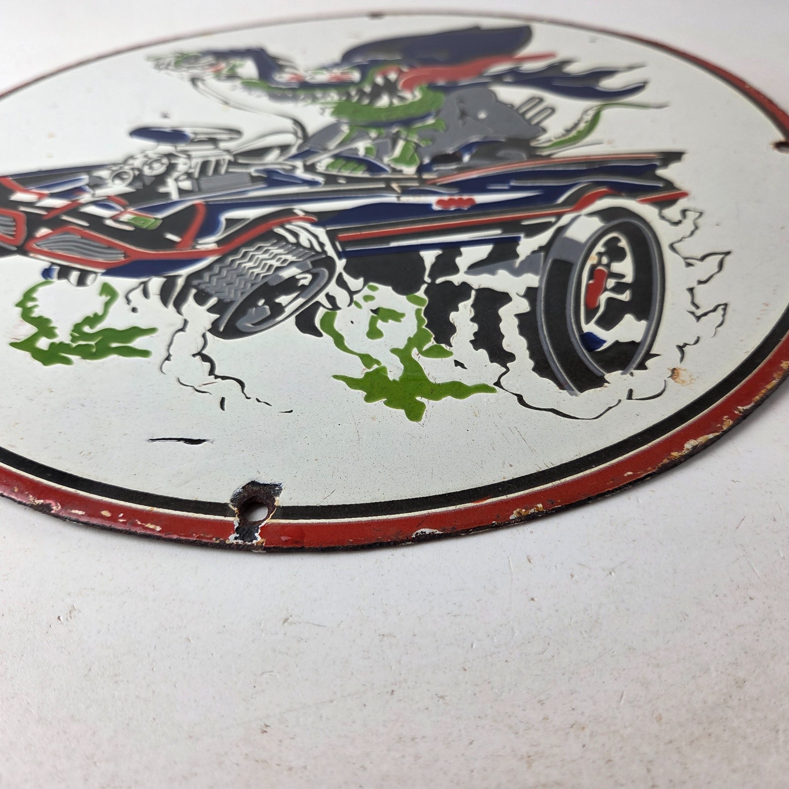 Vintage Rat Fink Hot Rod Batmobile Porcelain Sign – Kustom Fink Batman Sign