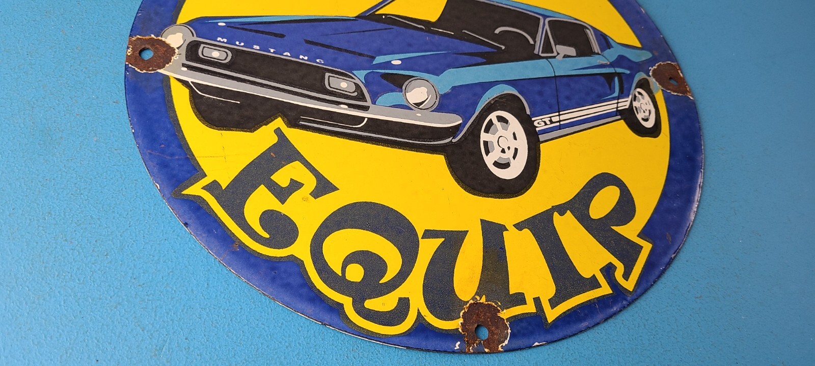 Vintage Moon Eyes Sign – Speed Drag Race Ford Mustang Porcelain Gas Pump Sign
