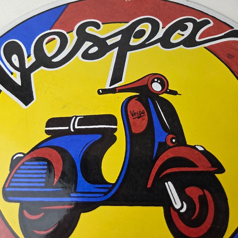 Vintage Vespa Sign – Parking Only Gas Service Station Porcelain Advertising Sign