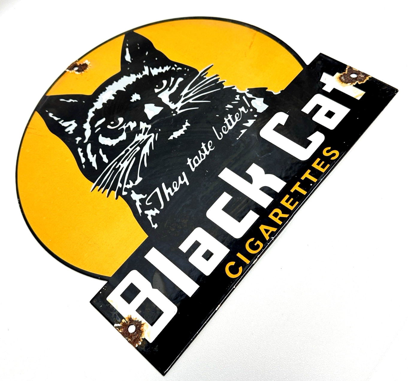 Black Cat Cigarettes – Vintage Porcelain Sign – Service Station Advertisement