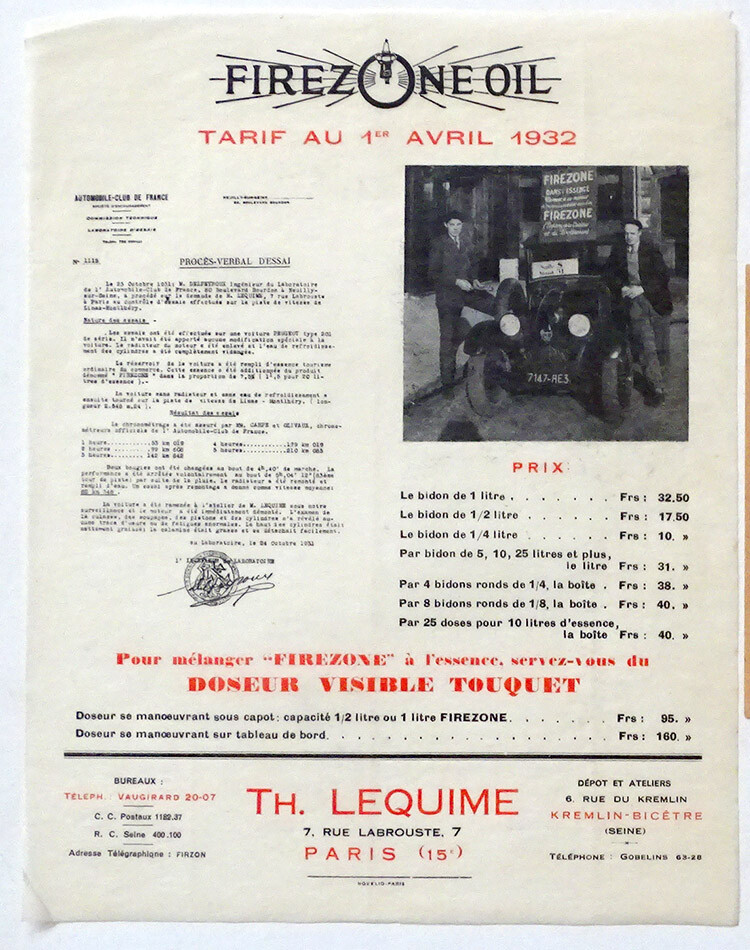 1930’s Vintage FIREZONE OIL Gas Station FRENCH ADVERTISING BROCHURE France