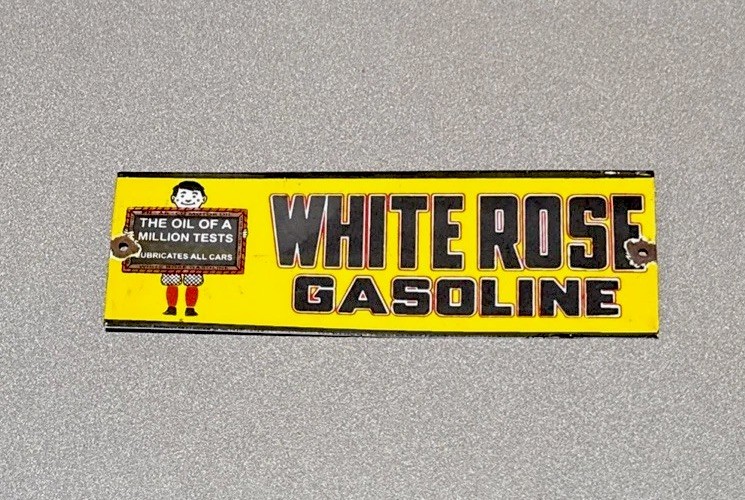 VINTAGE 12” WHITE ROSE COFFEE GASOLINE PORCELAIN SIGN GAS OIL TRUCK MOTORCYCLE