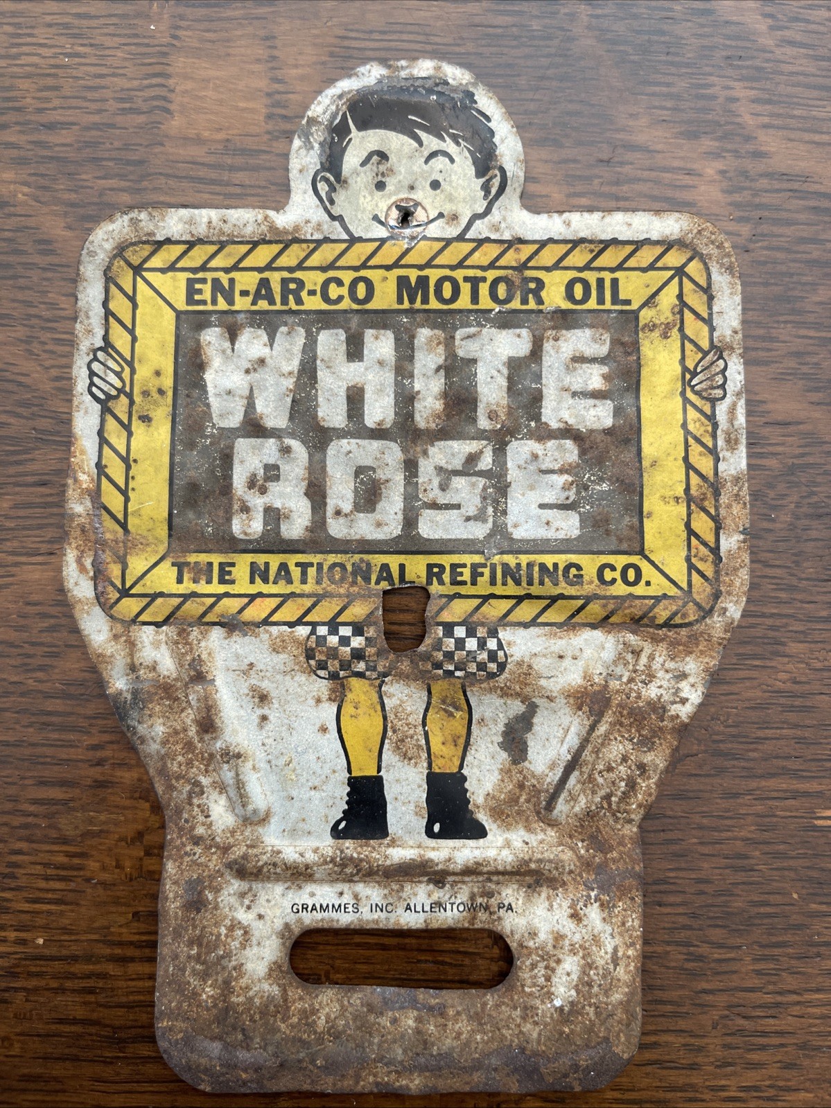 ENARCO WHITE ROSE Gasoline Gas License Plate Topper Sign Ad