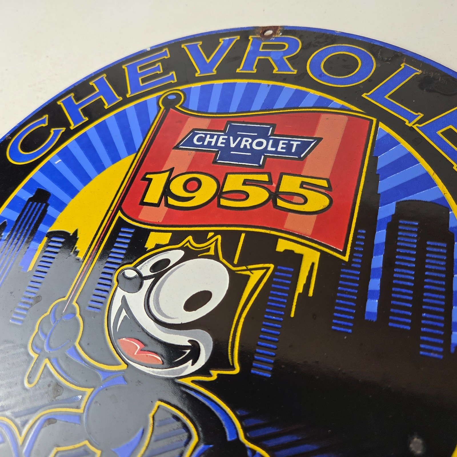 Vintage Chevrolet Porcelain Sign – Service Gas Pump Chevy Felix The Cat Sign