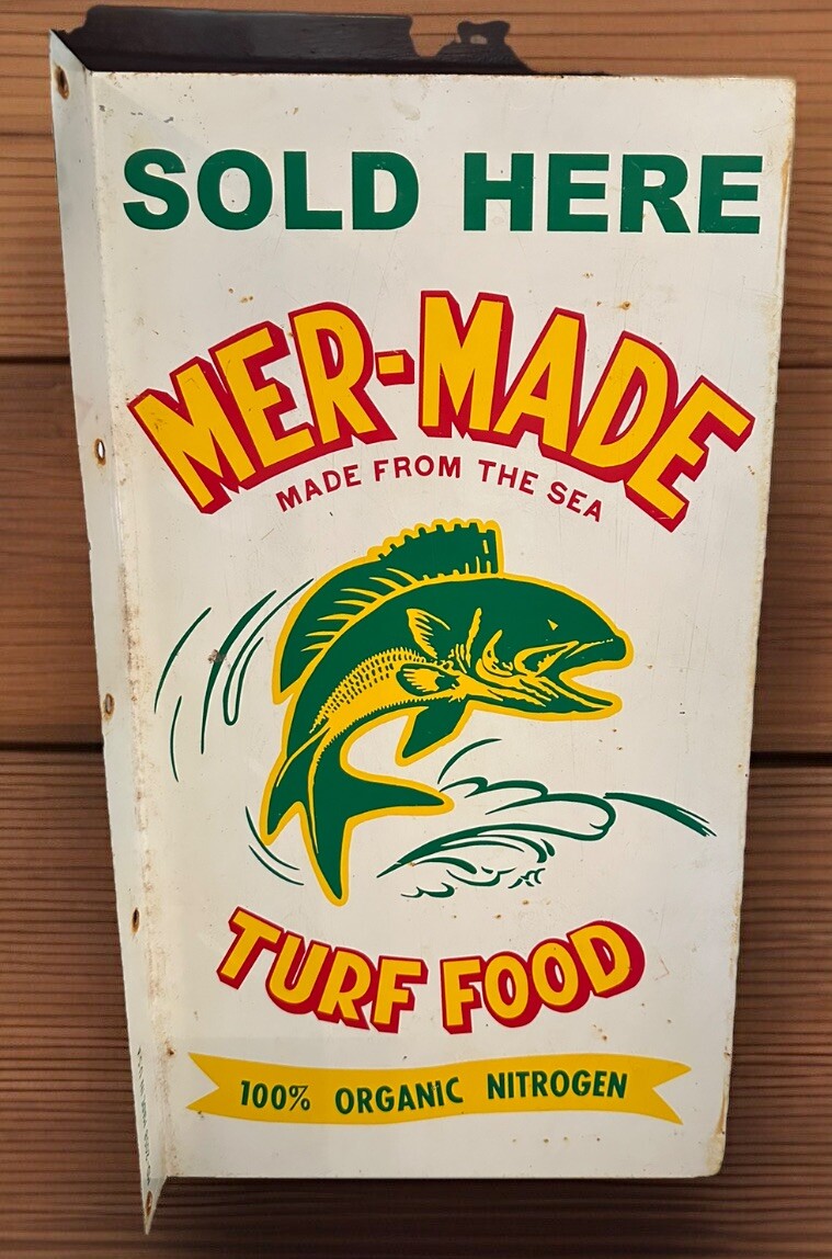 Mer-Made Turf Food 100% Organic Nitrogen Dealer 2 Sided Painted Metal Flange